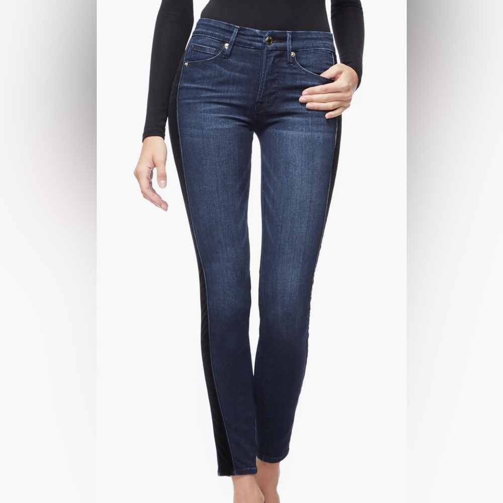 Good Waist Velvet Tuxedo Stripe Skinny Jeans SZ 16